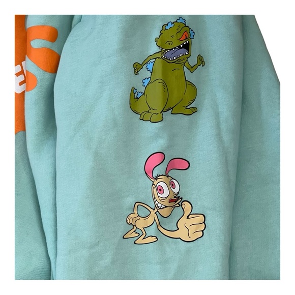 Nickelodeon 90's Retro Hoodie Mint Green Hey Arnold Cat Dog Rugrats Small - Picture 4 of 10